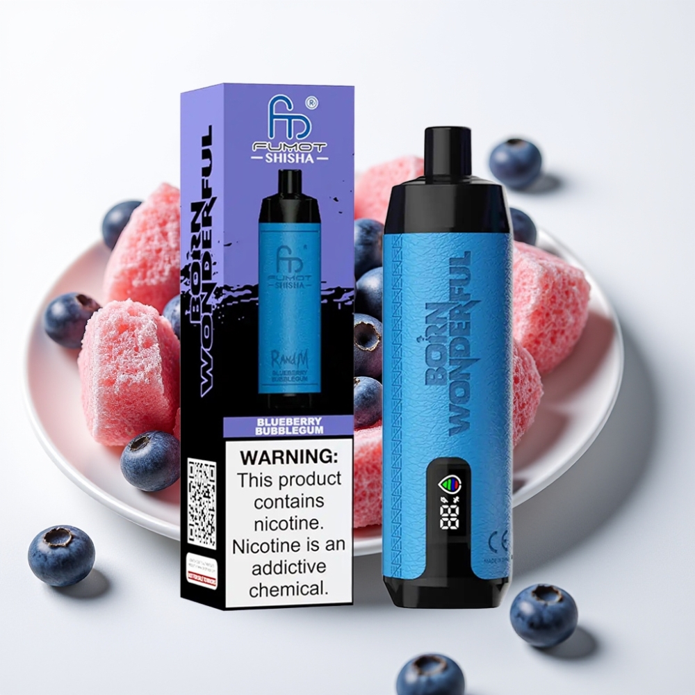 RandM Fumot Shisha 10000 Puffov in 0.5% Nikotina Vape za enkratno uporabo Borovnični Bubblegum