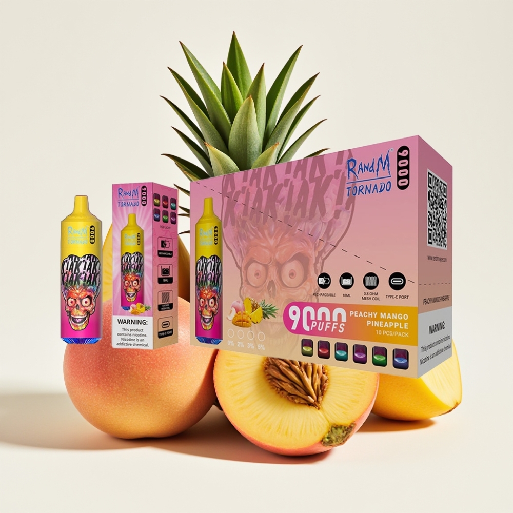 RandM Tornado 9000 Pufov in 18 mL Mešična Tuljava Peachy Mango Ananas