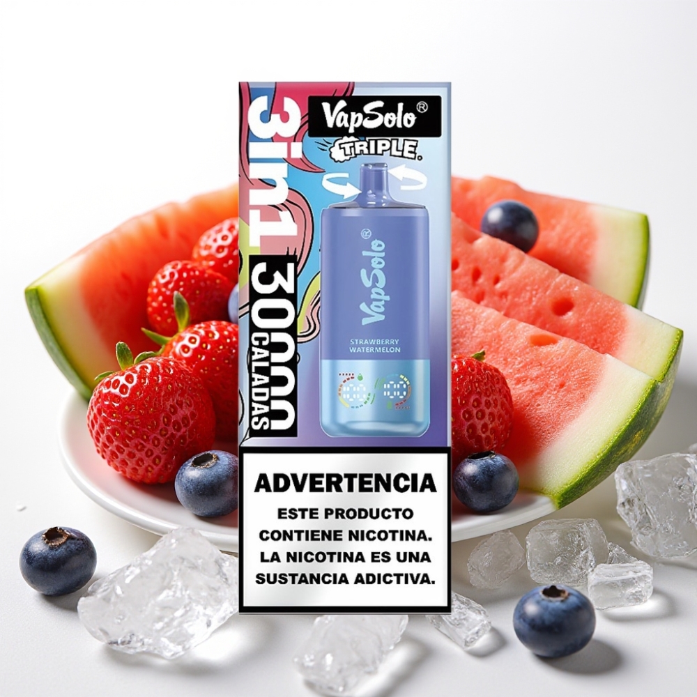 VapSolo Triple 30000 Puffov 40ml Jagoda Lubenika & Borovnica Led