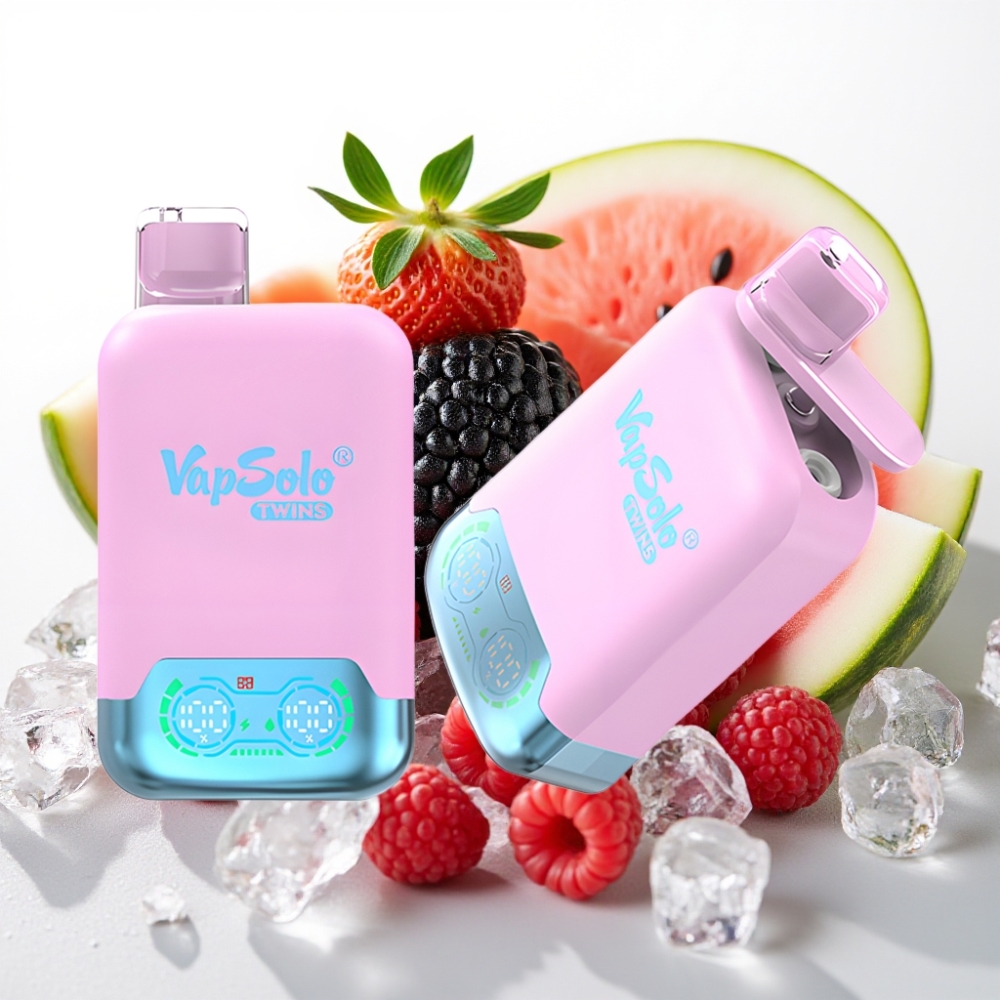 Vapsolo Twins 40 ml & 20000 Puffs Črni Led Drevo Sadje Jagoda & Malina Lubenika